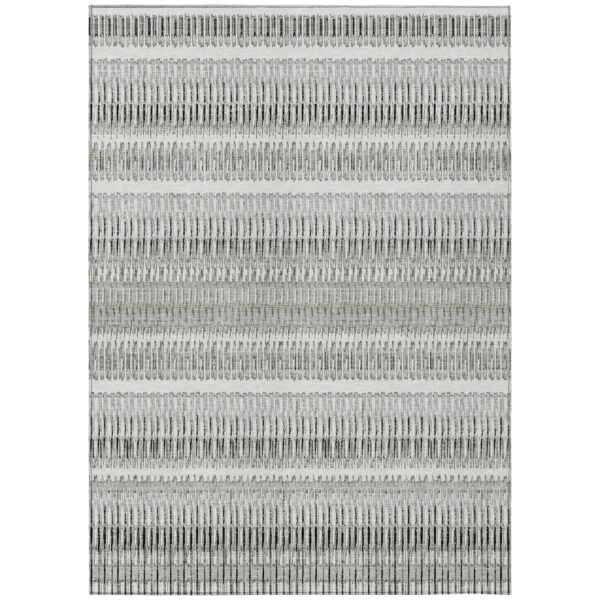 3' X 5' Ivory Gray And Taupe Striped Washable Indoor Outdoor Area Rug
