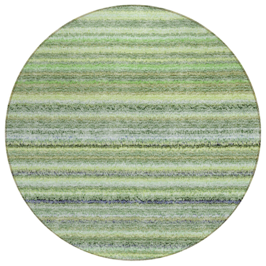 8' Artichoke Green And Olive Green Round Striped Washable Indoor Outdoor Area Rug