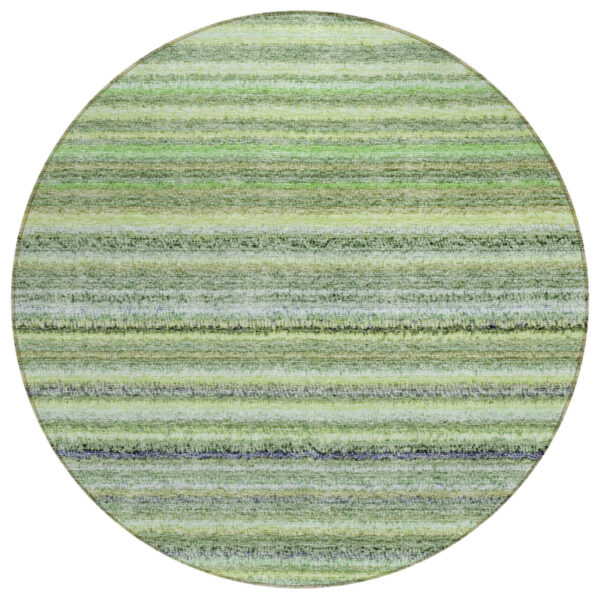 8' Artichoke Green And Olive Green Round Striped Washable Indoor Outdoor Area Rug