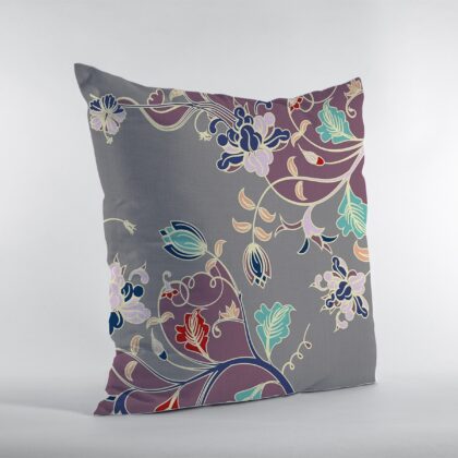18" Purple Gray Garden Zippered Suede Throw Pillow