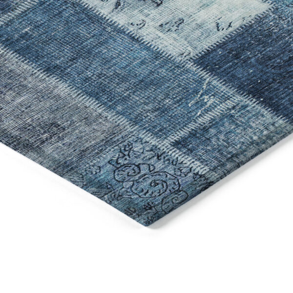 5' X 8' Navy Blue And Sky Blue Patchwork Washable Indoor Outdoor Area Rug
