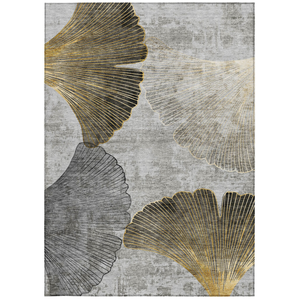 8' X 10' Gray Charcoal And Silver Floral Washable Indoor Outdoor Area Rug