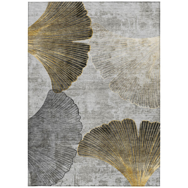 8' X 10' Gray Charcoal And Silver Floral Washable Indoor Outdoor Area Rug