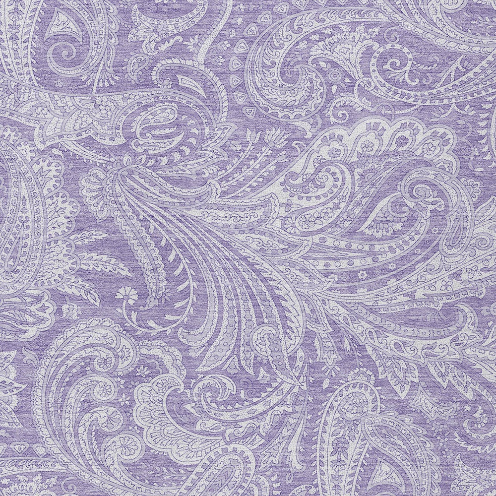 3' X 5' Lavender Purple And Ivory Paisley Washable Indoor Outdoor Area Rug