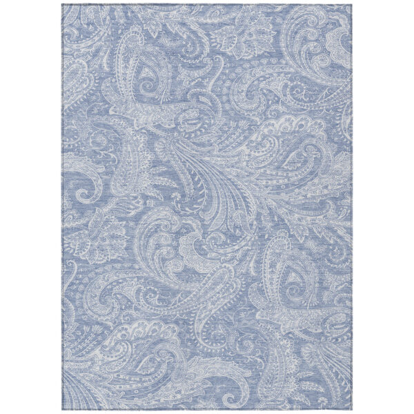 3' X 5' Denim Blue Sky Blue And Ivory Paisley Washable Indoor Outdoor Area Rug