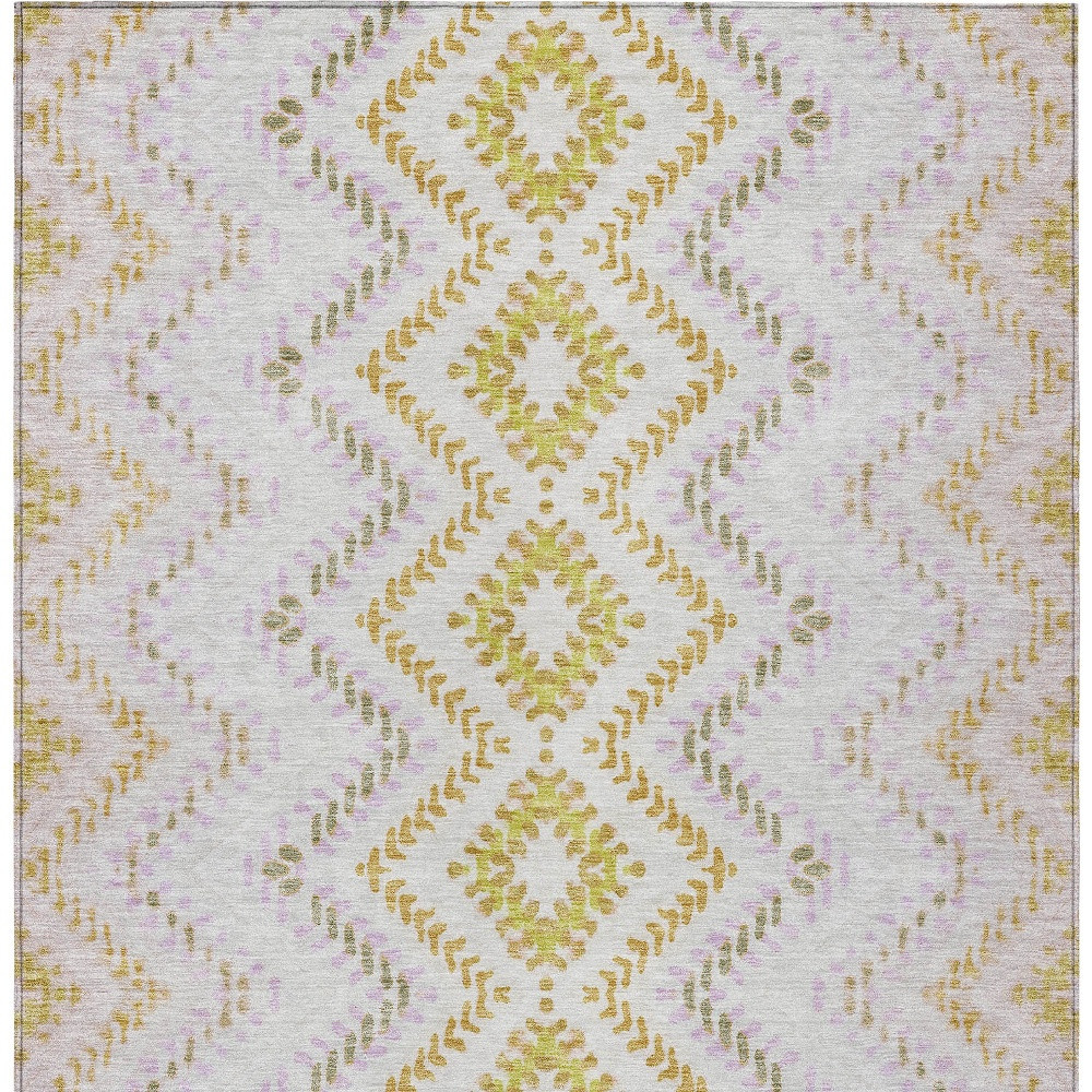 8' X 10' Pearl Ivory And Artichoke Green Geometric Washable Indoor Outdoor Area Rug