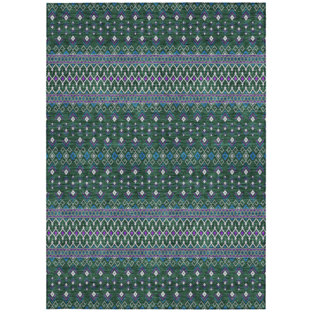 8' X 10' Green Blue And Purple Tribal Washable Indoor Outdoor Area Rug
