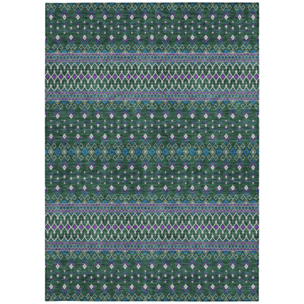 8' X 10' Green Blue And Purple Tribal Washable Indoor Outdoor Area Rug
