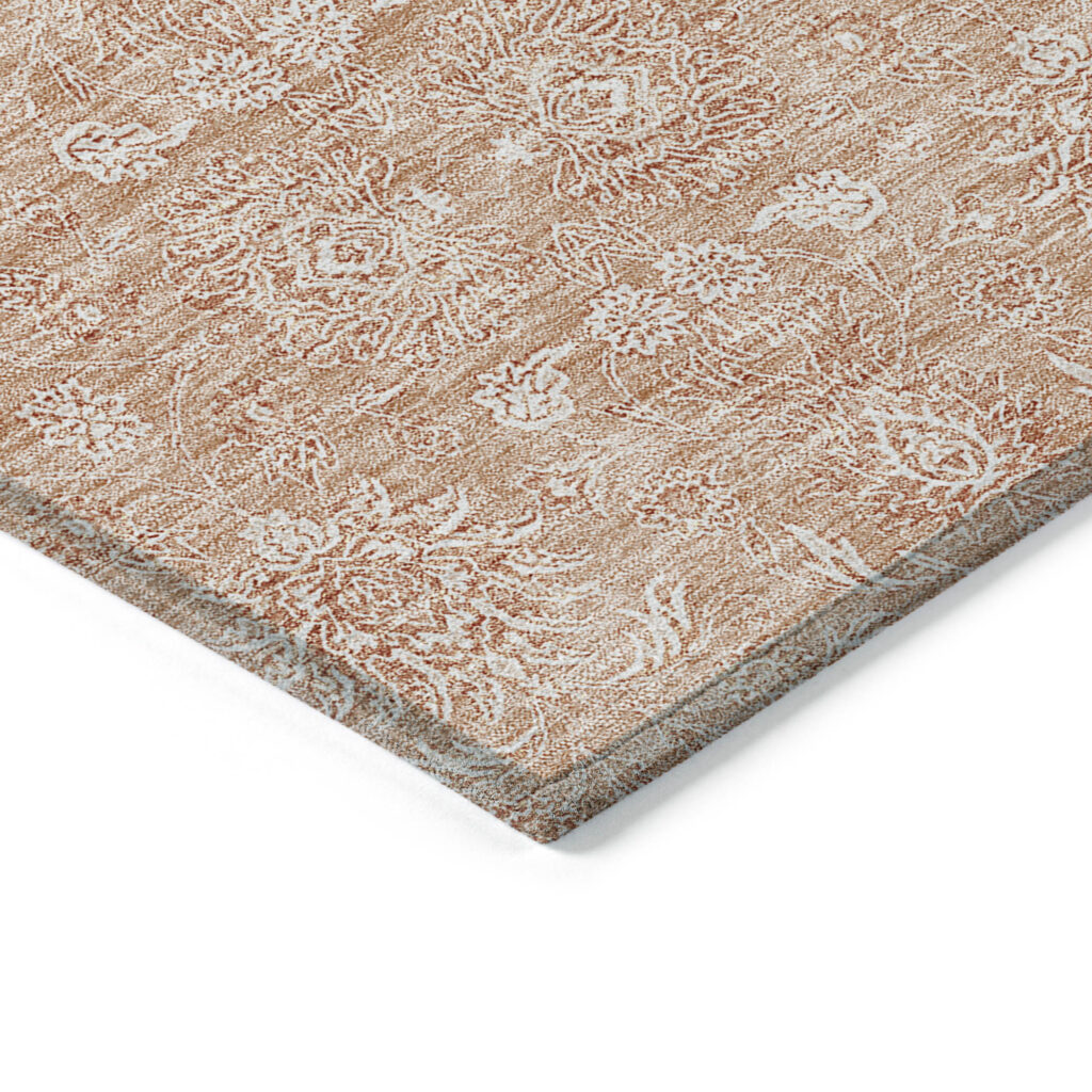 5' X 8' Copper And Beige Floral Washable Indoor Outdoor Area Rug
