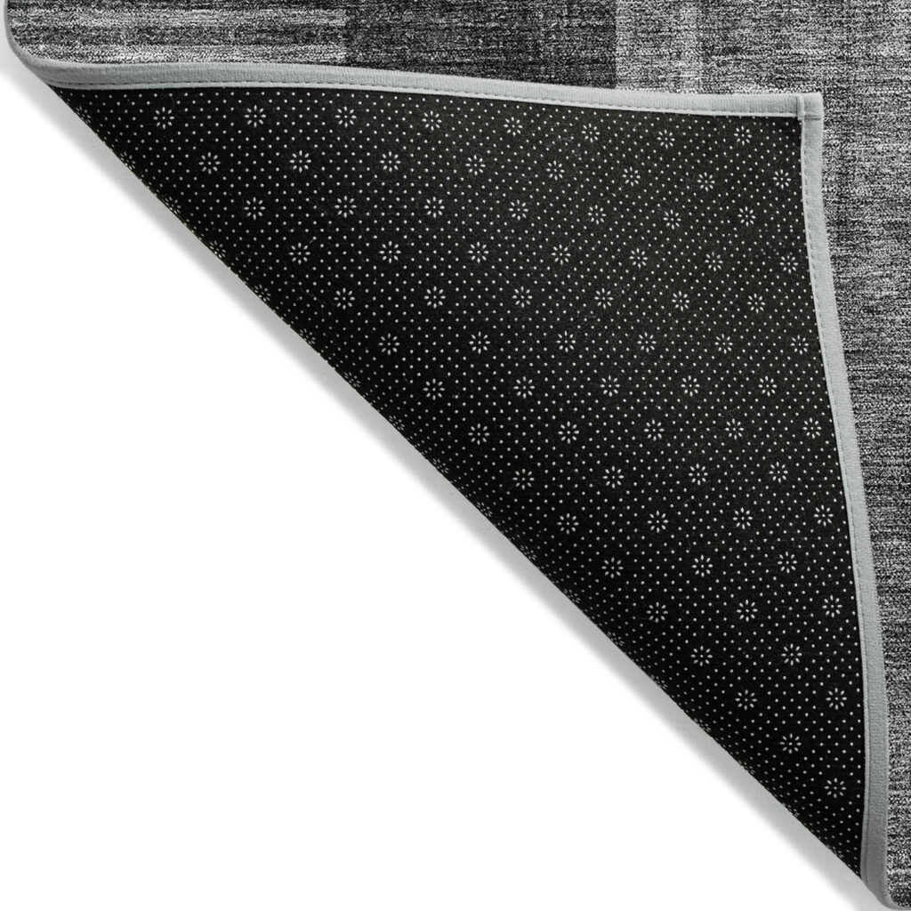 8' Charcoal Gray And Silver Round Geometric Washable Indoor Outdoor Area Rug