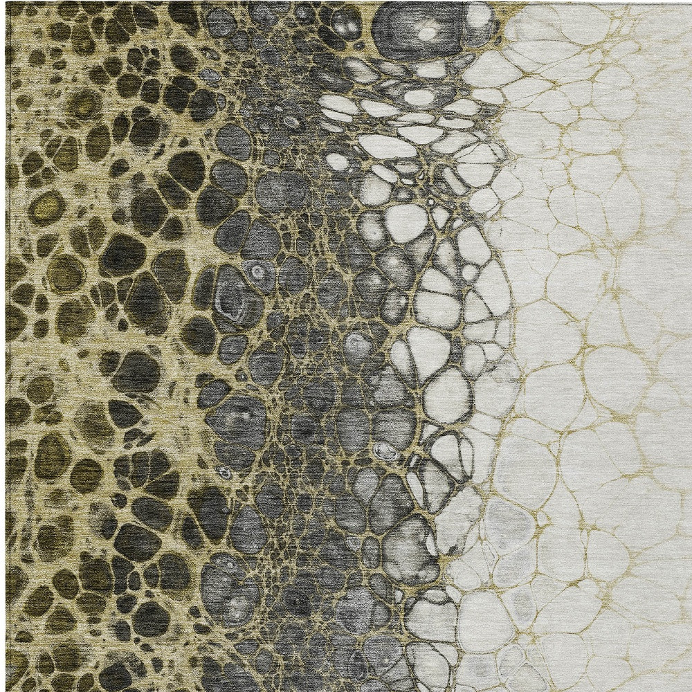 3' X 5' Beige Taupe And Chocolate Abstract Washable Indoor Outdoor Area Rug
