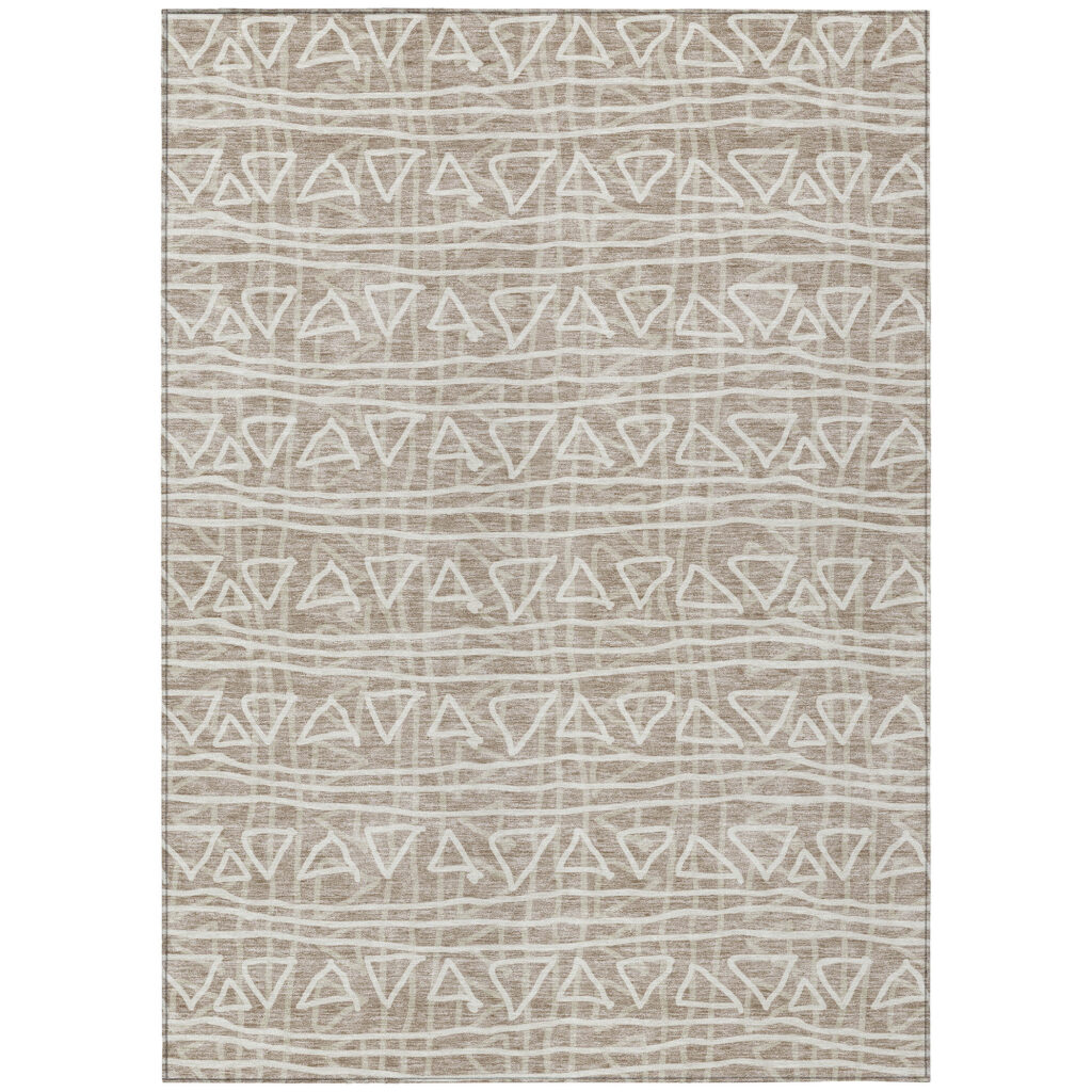 3' X 5' Taupe And Beige Geometric Washable Indoor Outdoor Area Rug