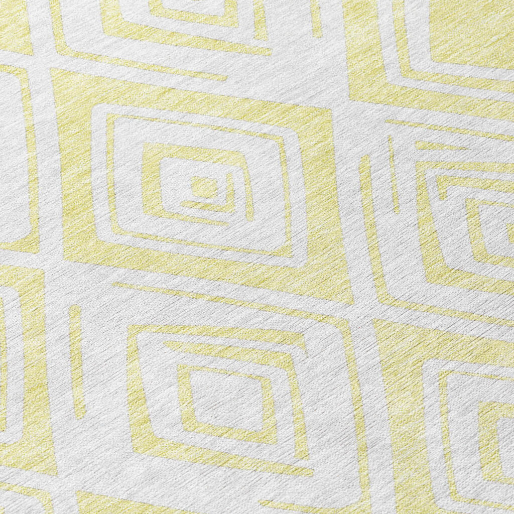8' X 10' Yellow And Ivory Geometric Washable Indoor Outdoor Area Rug