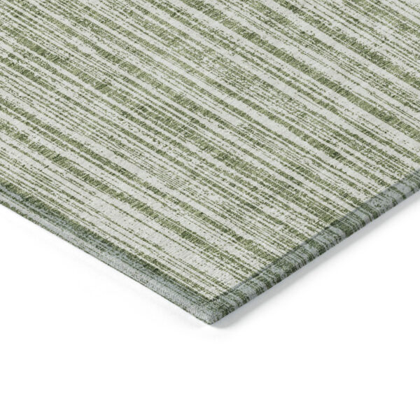 8' Green And Ivory Round Striped Washable Indoor Outdoor Area Rug