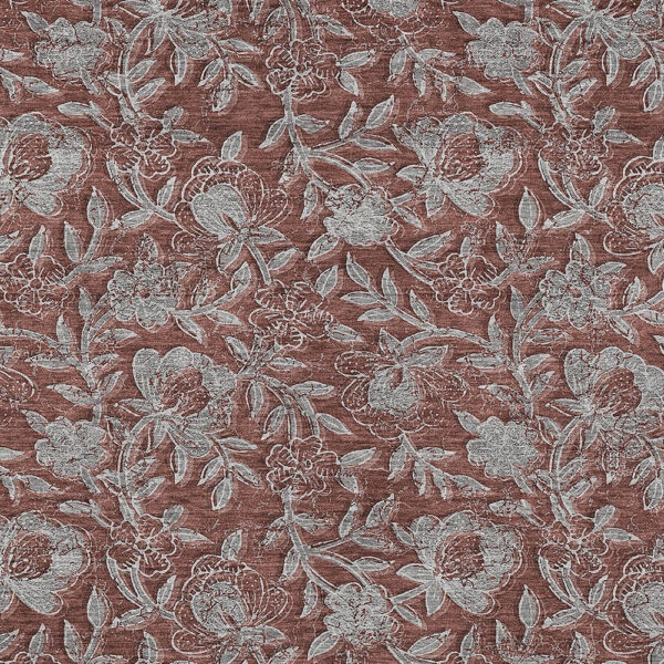 5' X 8' Orange Gray And Silver Floral Washable Indoor Outdoor Area Rug