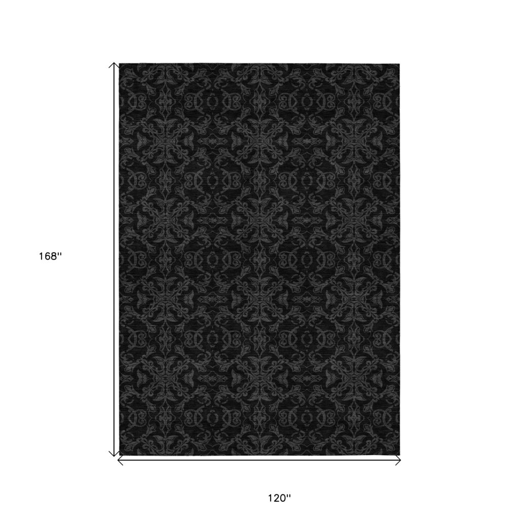 10' X 14' Gray And Charcoal Medallion Washable Indoor Outdoor Area Rug