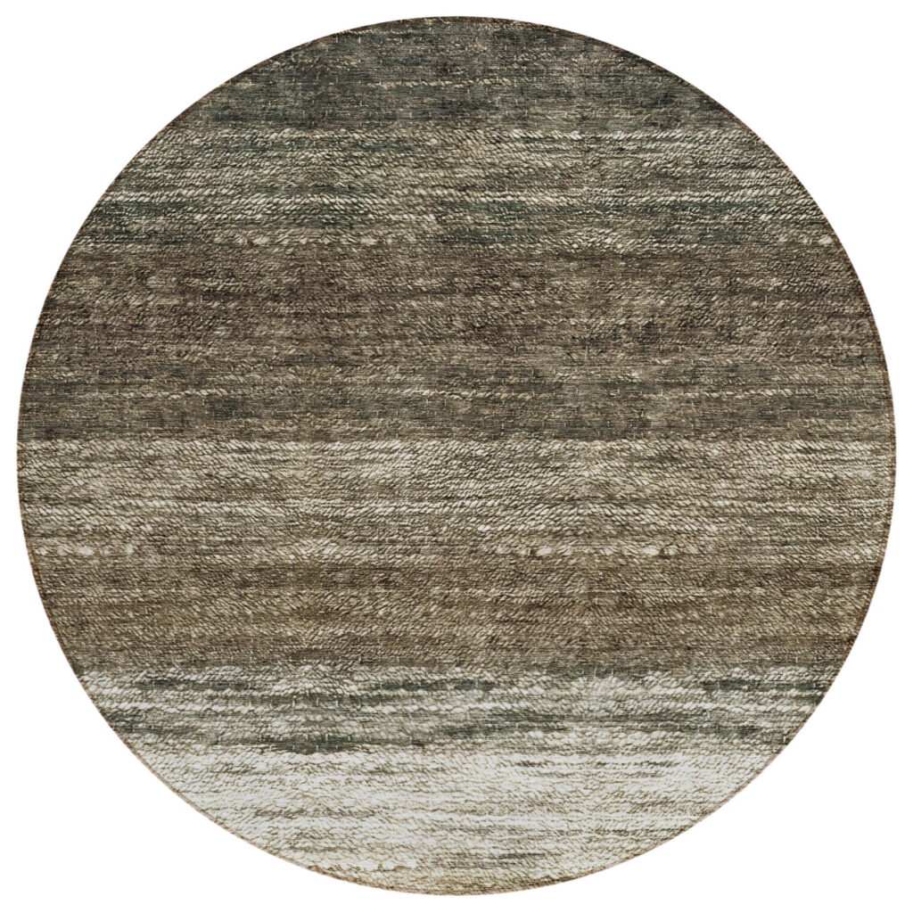 8' Brown Beige And Tan Round Ombre Washable Indoor Outdoor Area Rug