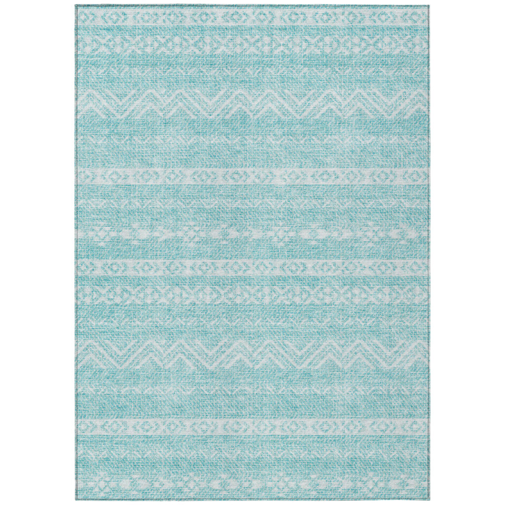 9' X 12' Teal Blue And Aqua Southwestern Washable Indoor Outdoor Area Rug