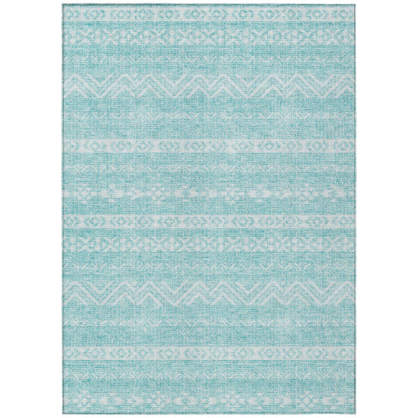 9' X 12' Teal Blue And Aqua Southwestern Washable Indoor Outdoor Area Rug