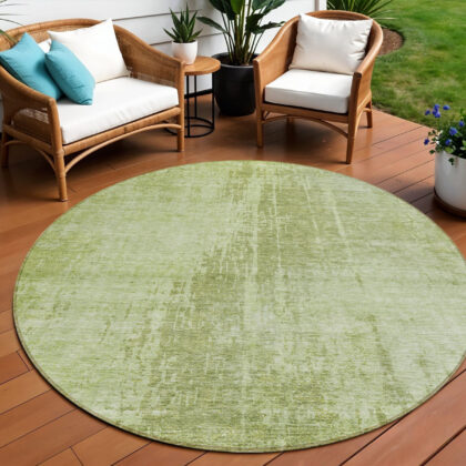 8' Sage And Green Round Abstract Washable Indoor Outdoor Area Rug