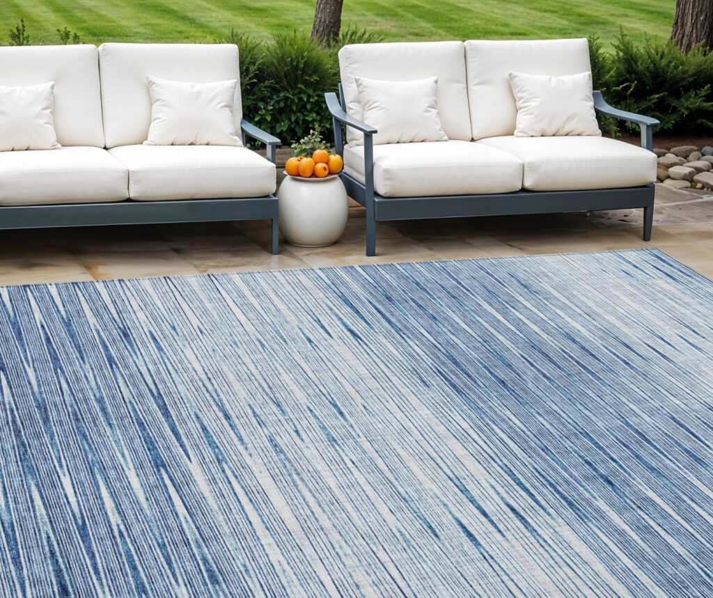 10' X 14' Navy Blue And Sky Blue Abstract Washable Indoor Outdoor Area Rug