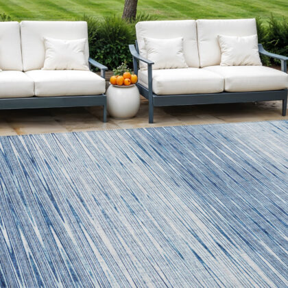 10' X 14' Navy Blue And Sky Blue Abstract Washable Indoor Outdoor Area Rug