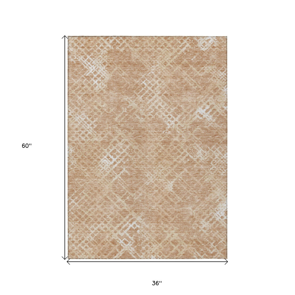 3' X 5' Coral Ivory And Peach Geometric Washable Indoor Outdoor Area Rug