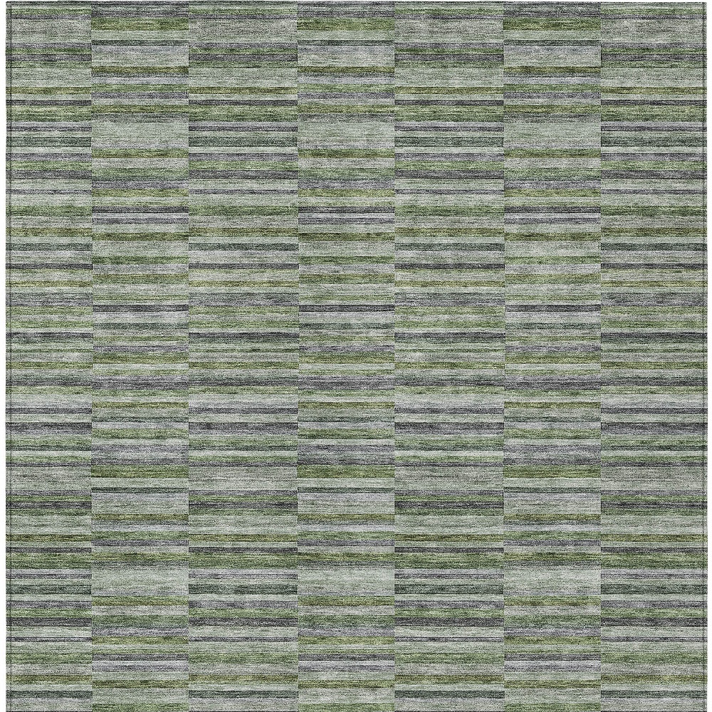 3' X 5' Olive Green And Gray Striped Washable Indoor Outdoor Area Rug