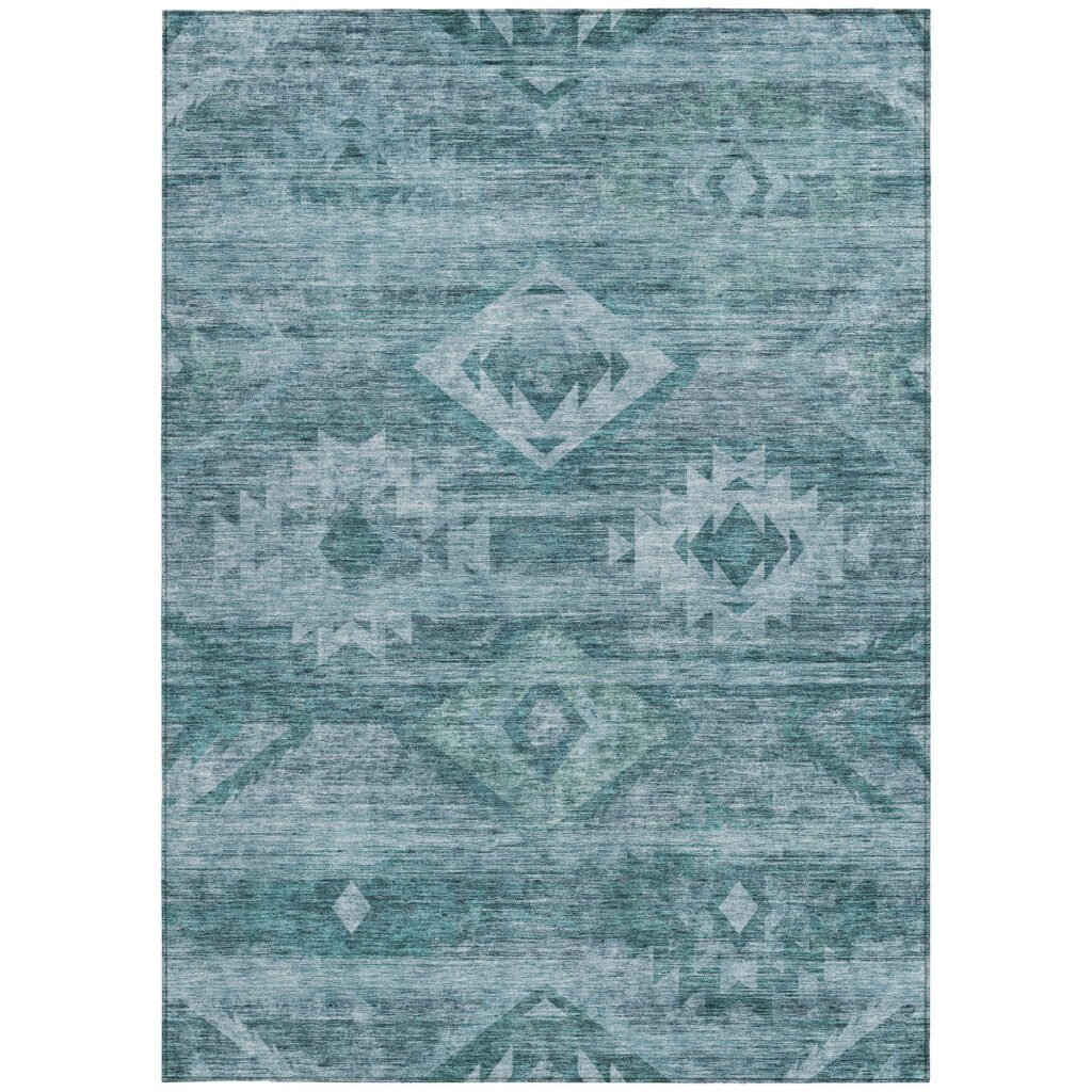 9' X 12' Teal Blue And Aqua Southwestern Washable Indoor Outdoor Area Rug