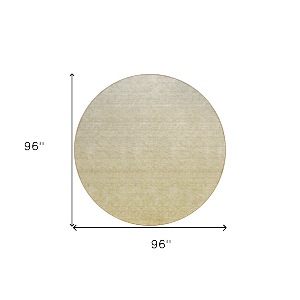 8' Wheat Gold And Tan Round Ombre Washable Indoor Outdoor Area Rug