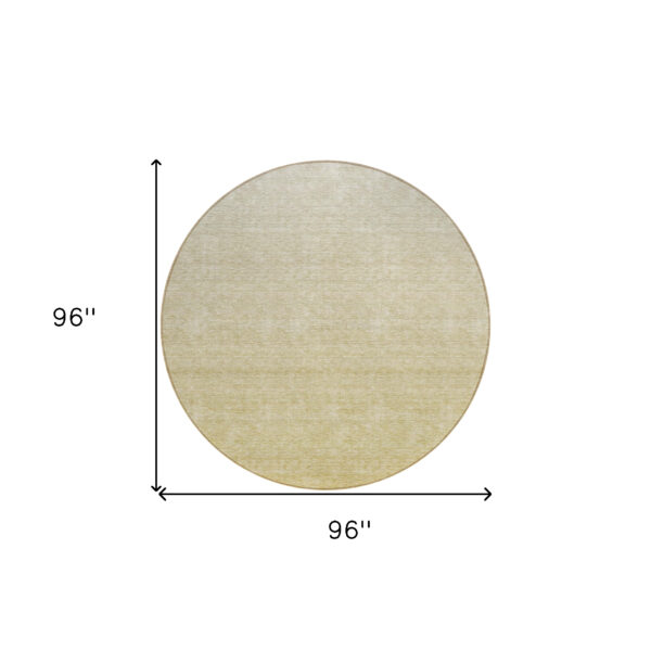 8' Wheat Gold And Tan Round Ombre Washable Indoor Outdoor Area Rug