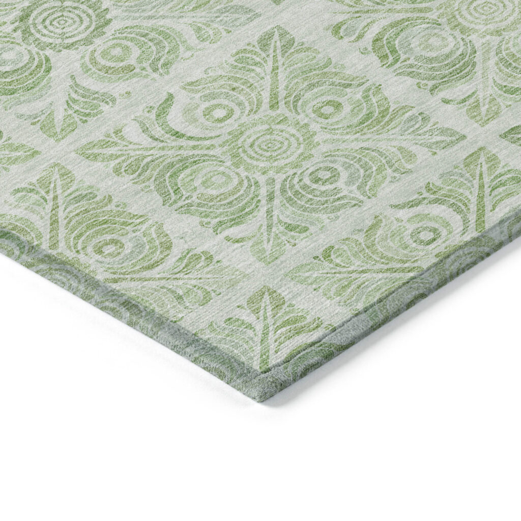 3' X 5' Artichoke Green And Mint Green Medallion Washable Indoor Outdoor Area Rug