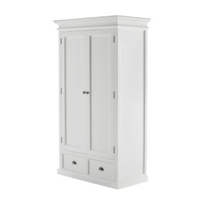 43" Off White Solid Wood Frame Wardrobe With Five Shelves And Two Drawers