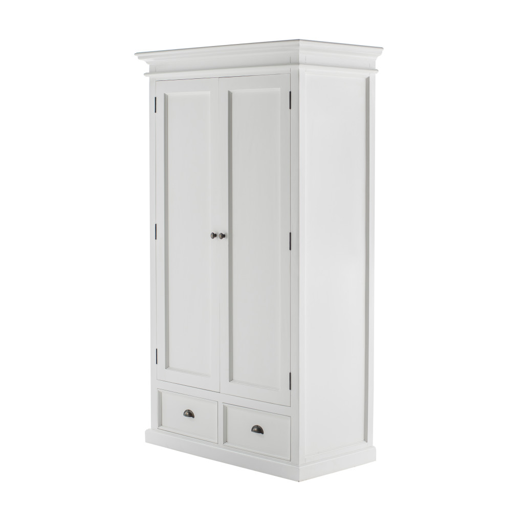 43" Off White Solid Wood Frame Wardrobe With Five Shelves And Two Drawers