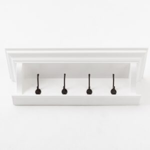 Classic White Wood Wide Four Hook Hanging Coat Rack