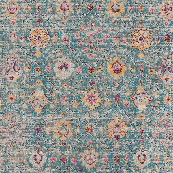 5' x 7' Teal Blue Floral Power Loom Area Rug With Fringe