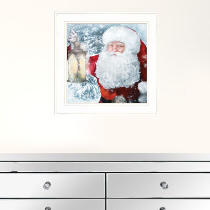 Santa With Lantern 1 White Framed Print Wall Art