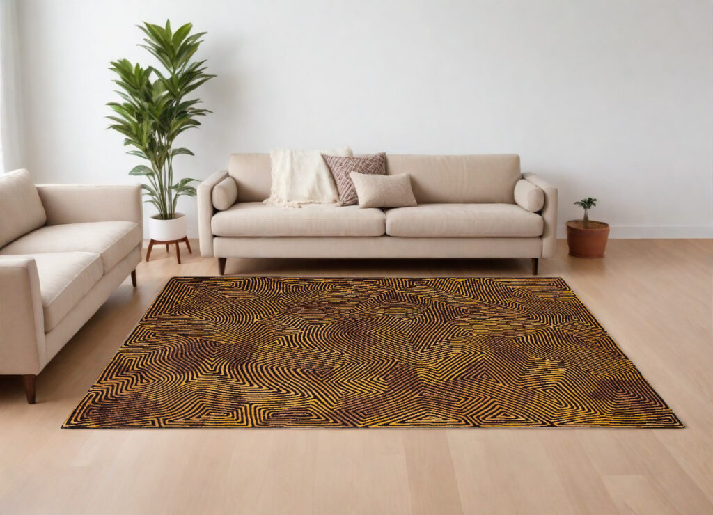 9' X 13' Black and Gold Abstract Non Skid Area Rug