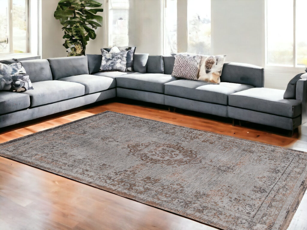 8' x 11' Gray and Beige Medallion Non Skid Area Rug