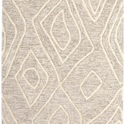 8' Ivory and Tan Geometric Hand Tufted Runner Rug