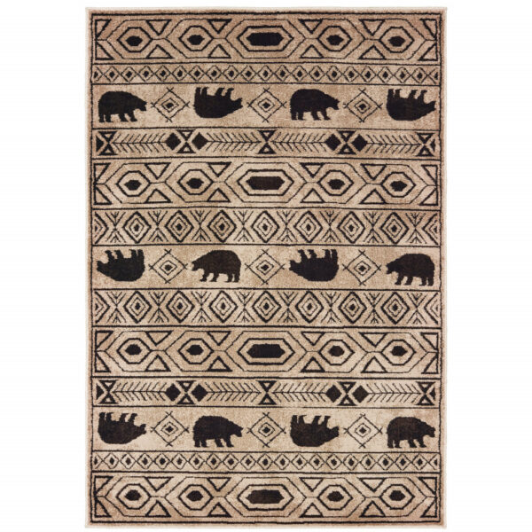 6' X 9' Ivory And Black Southwestern Power Loom Stain Resistant Area Rug