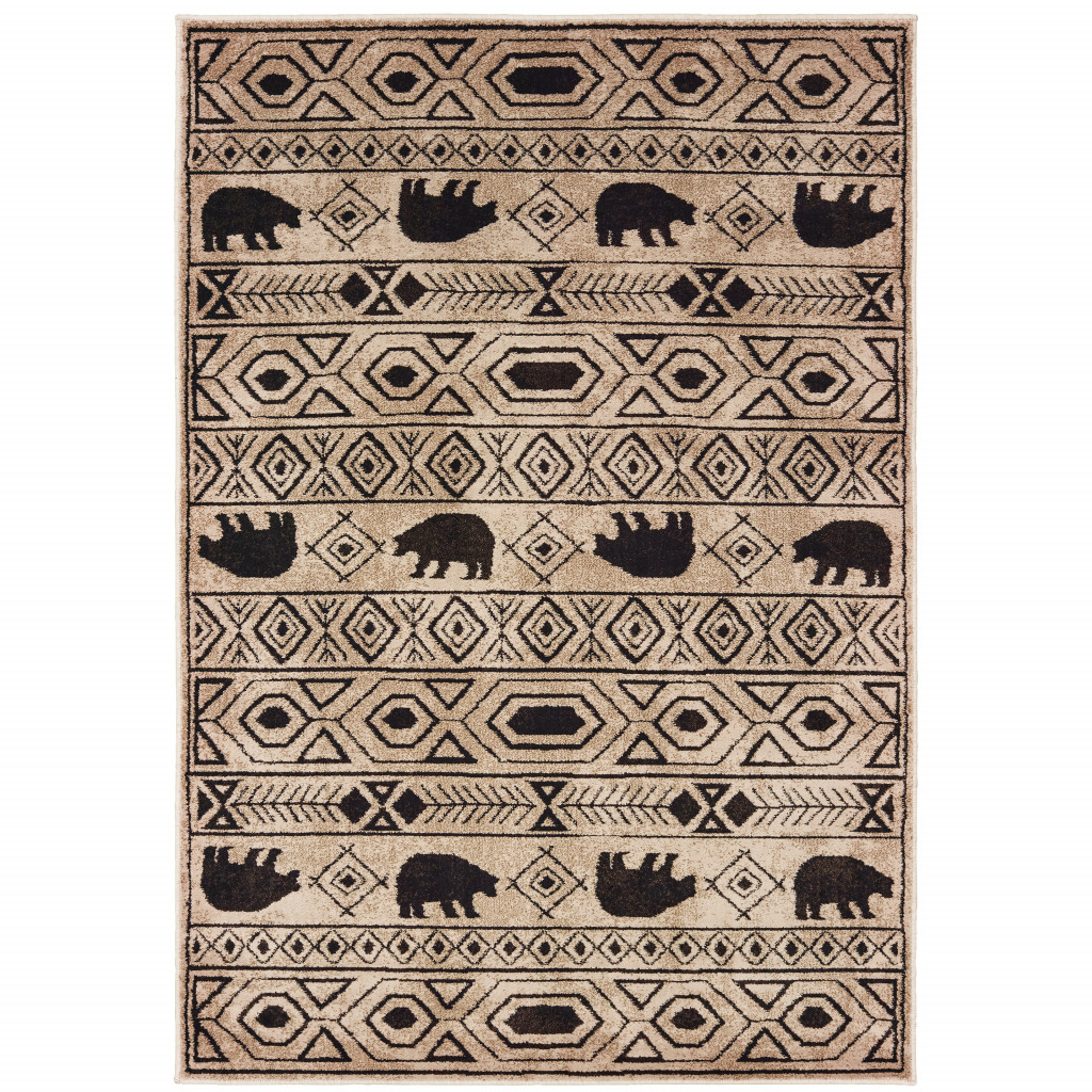 6' X 9' Ivory And Black Southwestern Power Loom Stain Resistant Area Rug