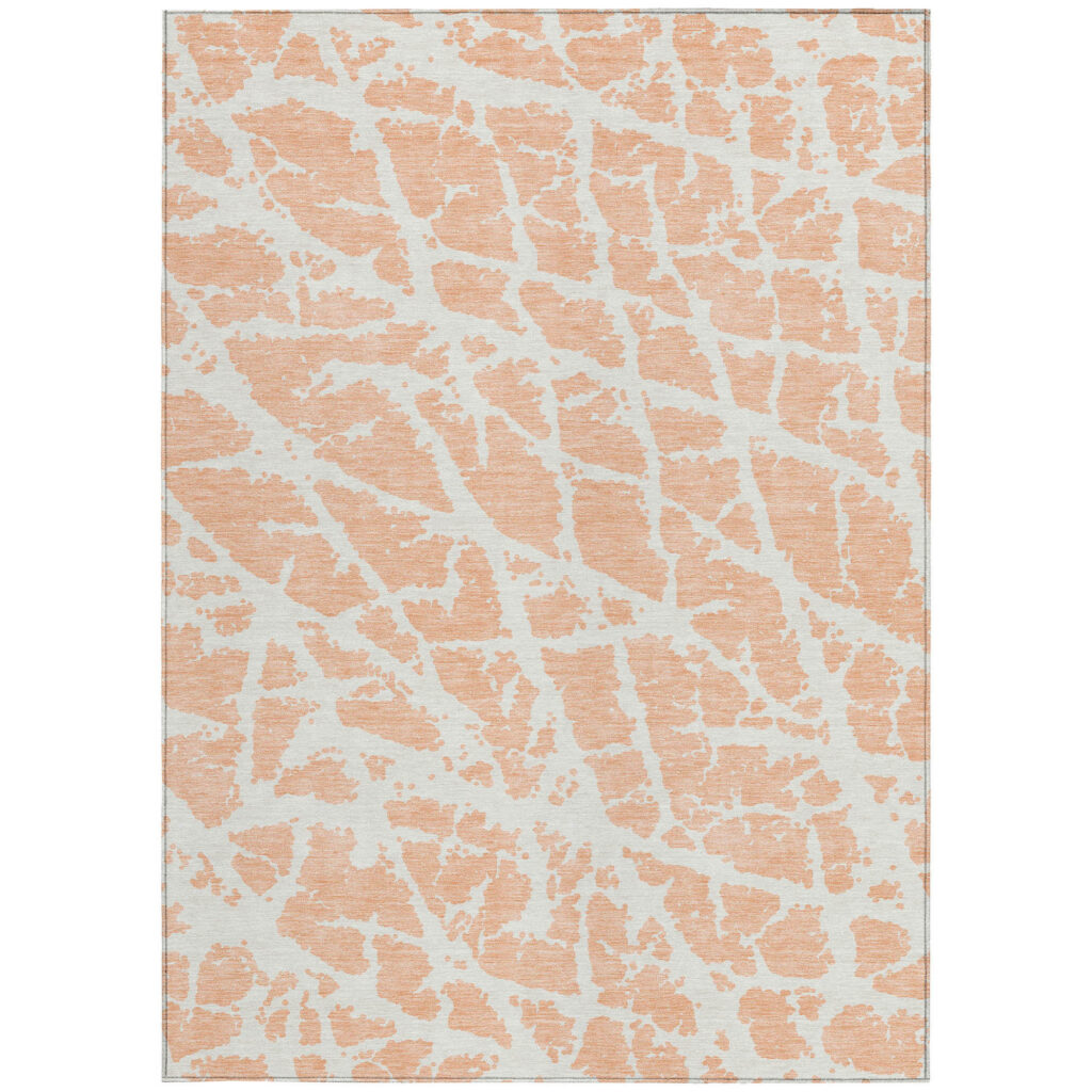 9' X 12' Peach and Ivory Abstract Washable Non Skid Indoor Outdoor Area Rug