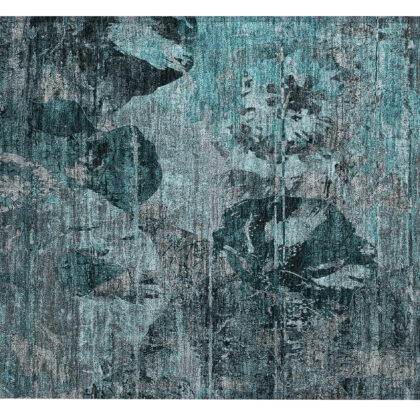 2' X 3' Teal and Gray Floral Washable Non Skid Indoor Outdoor Area Rug
