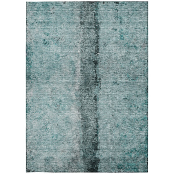 10' X 14' Teal Blue Aqua And Charcoal Abstract Washable Indoor Outdoor Area Rug