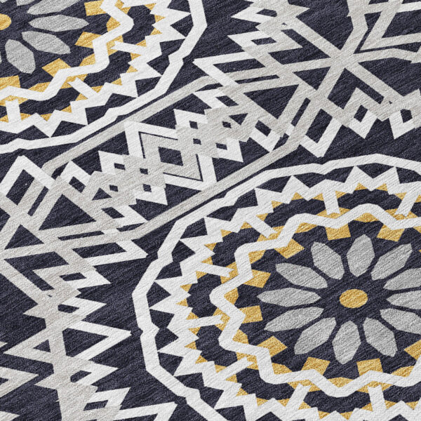 9' X 12' Black Ivory And Gray Floral Medallion Washable Indoor Outdoor Area Rug