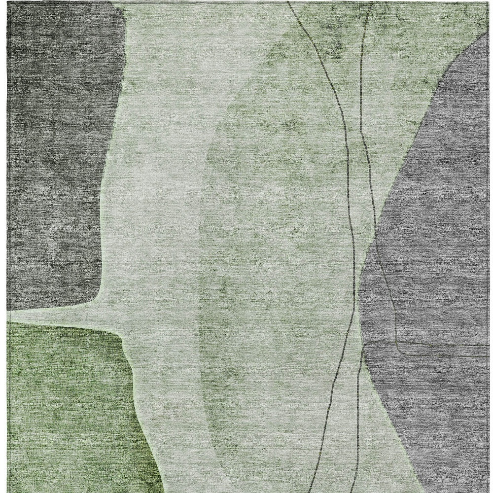 10' X 14' Green Olive Green And Gray Abstract Washable Indoor Outdoor Area Rug