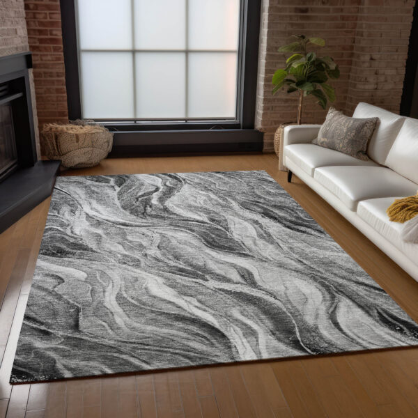 5' X 8' Gray Charcoal And Ivory Abstract Washable Indoor Outdoor Area Rug
