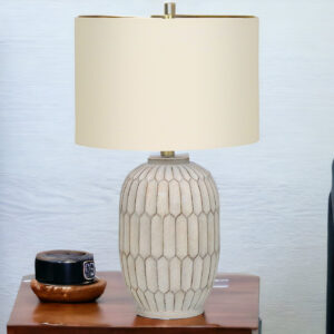 24" Cream Geometric Table Lamp With Cream Drum Shade