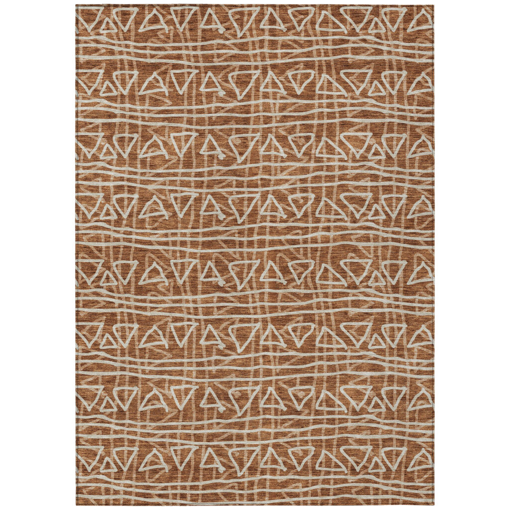 8' X 10' Terra Cotta Copper And Beige Geometric Washable Indoor Outdoor Area Rug